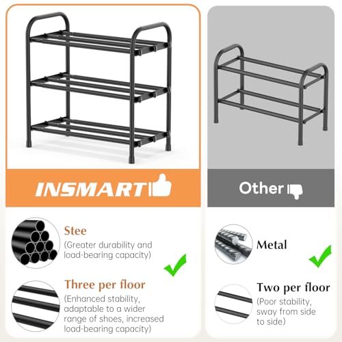 INSMART 3-Tier Expandable Shoe Rack, Stackable and Adjustable Shoes Organizer Storage Shelf, Sturdy and Durable Metal Structure Free Standing Shoe Rack for Closet Entryway Doorway - color: Black, size: 3-Tier