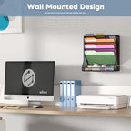 Jakyitvi File Organizer Wall Mounted 5 Tiers, Durable Adjustable Metal Vertical Hanging, Stable R-Shaped Bottom 4 Pull-Out Deviders to Sort File,Mail,Newspaper,Pen, Suitable for Office,Black - size: 5-Tire & Unilateral