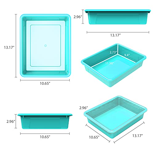 Storex(62522U05C) Letter Size Flat Storage Tray – Organizer Bin for Classroom, Office and Home, Teal, 5-Pack ,10 x 13 x 3 Inches