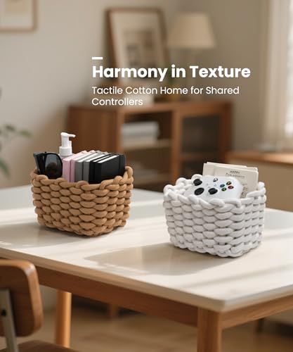 Small Macrame Woven Storage Baskets 2 Pack – Boho Cotton Rope Bins for Bathroom, Bedroom, Desk & Vanity Organizer – Khaki & Khaki, 7x5.5x5 Inches - color: Khaki & Khaki
