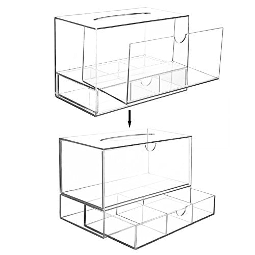 MyGift Modern Clear Acrylic Facial Tissue Dispenser Holder with Pull-Out Drawer for Makeup Cosmetics and Accessories, Vanity Countertop Bathroom Supplies Caddy - color: Clear