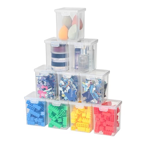 10 Pack Small Clear Storage Bins with Lids - Stackable Plastic Organizer Boxes for Crafts, Art Supplies, Jewelry, Beads, Office Tools - 3.54x3.54x4.53 Inch – Square Medium - size: Clear Square Medium - 10 Pack