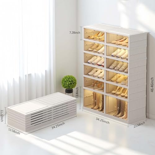 6 Tier 24 Pairs Large Shoe Rack Organizer with Doors, Foldable Collapsible Plastic Shelf, Stackable Storage Cabinet for Closet, Entryway, Hallway, Living Room - Easy Assembly - size: 6 Tiers 24 Pairs