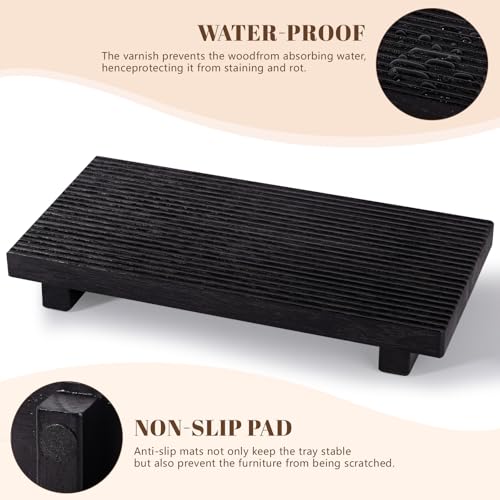 Bathroom Tray Farmhouse Decor Pedestal Stand Wood Riser Display Kitchen Accessories Soap Holder for Sink, Counter, Vanity, 11 * 5.5 Black - color: Black, size: 11" x 5.5" x 1.6"