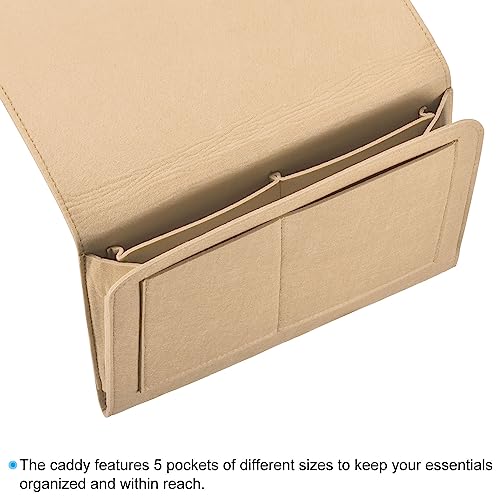 PATIKIL 13in Bedside Caddy, Bed Caddy Bedside Organizer Hanging Soft Felt 5 Pockets Bed Pockets Bedside Storage Organizer Remote Control Holder for Bedroom Phones Glasses, Beige - color: Beige, size: 12.6*8.6inch