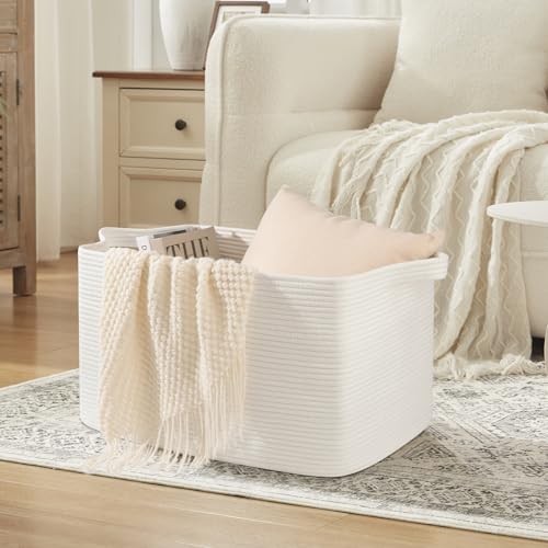 OIASKET 95L Extra Large Blanket Basket, 24" x 16.9" x 14.2" Woven Storage Basket for Living Room, Rectangle Nursery Blanket Storage for Toys, Towels, Dirty Clothes (White) - color: White, size: 24"x16.9"x14.2"