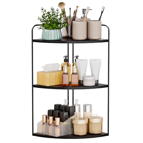 Forest Angle Bathroom Counter Organizer,Countertop Organizer,Vanity Organizers,Bathroom Storage,Bathroom Sink Caddy,Counter Shelf,Corner Counter,Corner Shelves(Black) - color: Black 3 Tier