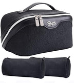 BOYATU Travel Makeup Bags Cosmetic Organizer Bag: 3-Set Large Capacity Make up Bag - PU Leather Toiletry Bags for Women - Wide Open Portable Pouch with Divider & Handle (A-Black) - color: A-Black