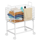 Wire Laundry Hamper Cart,80L Laundry Hamper Trolley with Pull Handle,White High Laundry Basket Cart for Laundry Room,Bathroom,Bedroom-White（23.6 * 15.75 * 28inch） - style: Medium Oblong-White