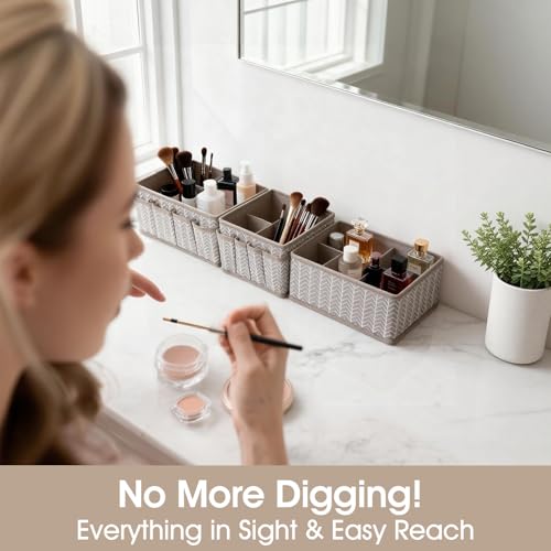 VERONLY Cosmetic Storage Bins Makeup Organizer, Adjustable Multifunction Storage Box Desk Drawer Divider for Makeup Brushes, Bathroom Countertop or Dresser, Set of 4 (Grey) - style: Tree Branch Pattern 4PC