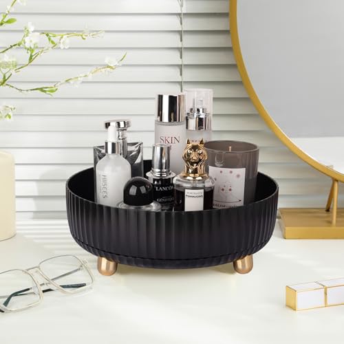 Anyoifax Makeup Perfume Organizer Tray 360 Degree Rotating Lazy Susan Skincare Lotion Organizer Spinning Cosmetics Storage for Dresser, Vanity, Bathroom Countertop, Large Black - color: Black, size: 11 "