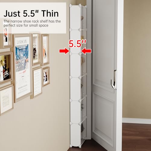 MAGINELS 6-Tier Slim Shoe Storage,Narrow Shoes Rack,Hidden Closet Organizer for Small Spaces,Tall shelf for Wall Behind Door,Entryway,White - color: White, size: 12 pair