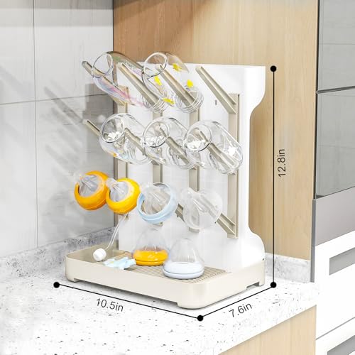 GoMaihe Baby Bottle Drying Rack: Space Saving Vertical Bottle Dryer Holder - Baby Accessories Storage Stand Organize Brushes Pacifiers on Countertop - BPA-Free - Beige - color: Beige