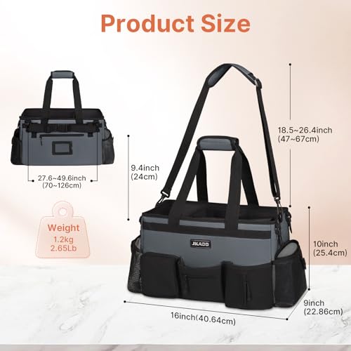 JKAOO Large Wearable Cleaning Caddy Bags,Cleaning Supplies Storage Bag with Handles and Adjustable Shoulder Strap and Removable Waist Straps,Waterproof Cleaning Bags for Home,Car,Office (Gray) - color: Gray