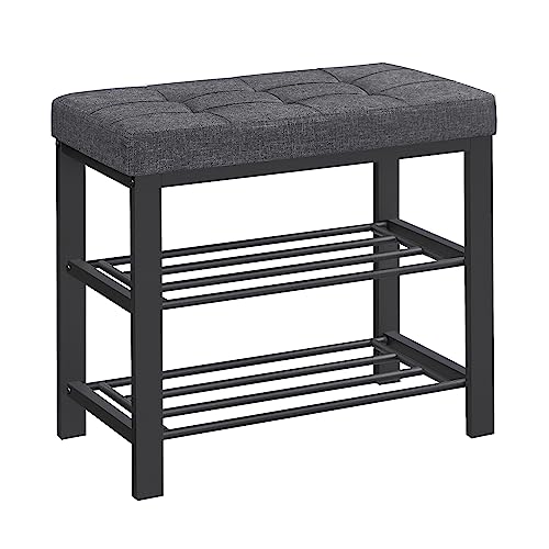 SONGMICS Shoe Bench, Storage Bench, Entryway Bench with Cushion, Shoe Shelf with Seat, Space-Saving, Modern Style, for Living Room, Bedroom, Hallway, Dark Gray and Ink Black ULBS576B33 - color: Dark Gray + Ink Black, size: 23.6"W