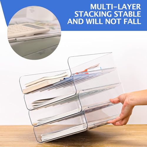 LALOBLUE Stackable Letter Tray Desk Organizer, Set of 4 Clear PET Paper & File Organizers, Document Storage for Office Supplies