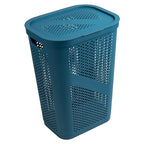 Mind Reader Slim Laundry Hamper with Lid, 60L Clothes Basket, Ventilated Plastic, Blue - color: Blue, size: Single