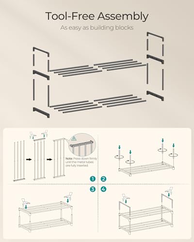 SONGMICS Shoe Rack, 2-Tier Shoe Organizer, Metal Storage Shelf, Upright or Upside Down, for 6-9 Pairs, Stackable, for Entryway, 11.8 x 26.8 x 14.6 Inches, Black ULSA202B01 - color: Black, size: 2 Tiers (26.8"W)