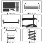 Hsscblet 6 Tiers Metal Shoe Rack,Adjustable Shoe Shelf Storage Organizer with Hooks,Stackable Boot & Shoe Storage,for Entryway,Hallway,Closet,Black - size: 6-Tier