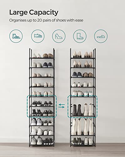 SONGMICS Shoe Rack, 10-Tier Shoe Shelf, Shoe Storage Organizer, 11 x 17.7 x 68 Inches, Metal Frame, Non-Woven Fabric Shelves, for Entryway, Bedroom, Black ULSH010B02 - color: Black, size: 11"D x 17.7"W