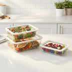 Urban Green Glass Food Container Set with Silicone Glass Lid, 3 Pack, Airtight, LeakProof, 100% Plastic Free, Meal Prep Containers (White Color) - color: White Sand-RT