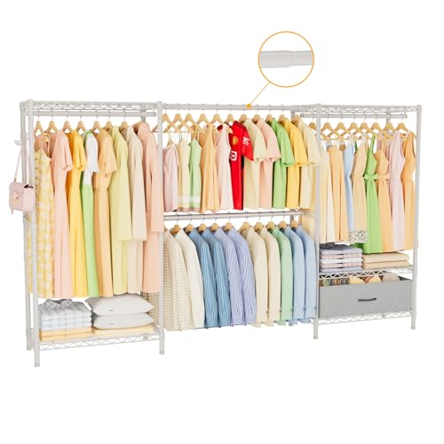 Golpart Coat Rack Clothes Wardrobe：Closet Organizer and Storage Clothing Garment Rack with Shelves Heavy Duty for Hanging Clothes Portable Adjustable White 15.8" DX69 WX76.5 H - color: White, size: 15.8"DX69"WX76.5"H