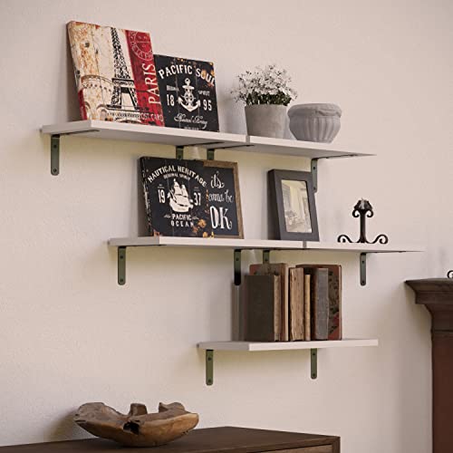 RICHER HOUSE Floating Wall Shelves, Rustic Wood Bathroom Shelves Set of 5, Farmhouse Style Shelf for Décor, Hanging Bedroom, Storage, Kitchen, Living Room - White - color: White, size: 5 Pcs:16.52in