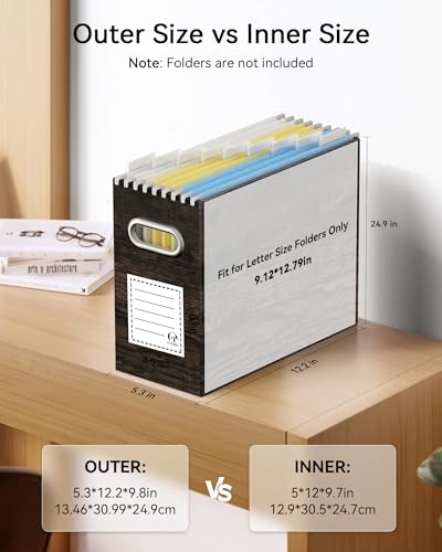 Oterri Cardboard File Organizer Box for Hanging File Folders Letter Size,File Box for Computer Desk,File Cabinet,Working Home,Office,Classroom (Brown Wood Grain Print, Letter Size - 2 Packs) - color: Brown Wood Grain Print, size: Letter Size - 2 Packs