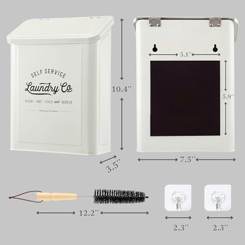 MONJITA Magnetic Lint Bin for Laundry Room, Metal Trash Can with Lid for Dryer, Farmhouse Lint Holder, Laundry Co Sign, Laundry Room Storage Decor with Dryer Lint Brush(White) - color: White