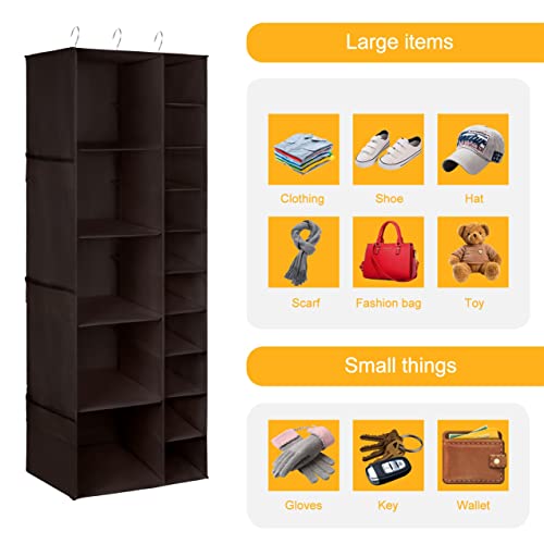Libeder Shoe Organizer for Closet, 15 Shelf Hanging Closet Storage Shelves - 10 Shoe Rack Organizer and 5 Compartment for Clothes with 6 Side Mesh Pockets for Scarf, Socks,Gloves Coffee - color: Coffee