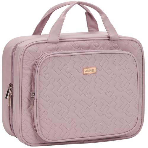 NISHEL Travel Toiletry Bag for Women, Makeup Essentials Organizer, Hanging Case for Accessories, Cosmetics, Medium Size, Peach-Pink - color: Peach-Pink, size: Medium