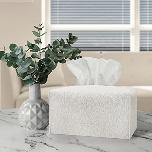 Carrotez Tissue Box Cover, [Refined] Modern PU Leather Rectangular Tissue Box Holder - Decorative Holder/Organizer for Bathroom Vanity Countertop, Night Stands, Office Desk 9.5"X5"X5" - White - color: White, size: [Rectangular]