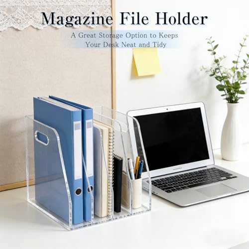 4-Tier Clear Acrylic File Holder, Vertical Document Organizer for Magazines, Binders, Notebooks & Envelopes - Multi-Purpose Desk Storage for Home Office（B5,4 Sections） - size: B5, 4 Sections