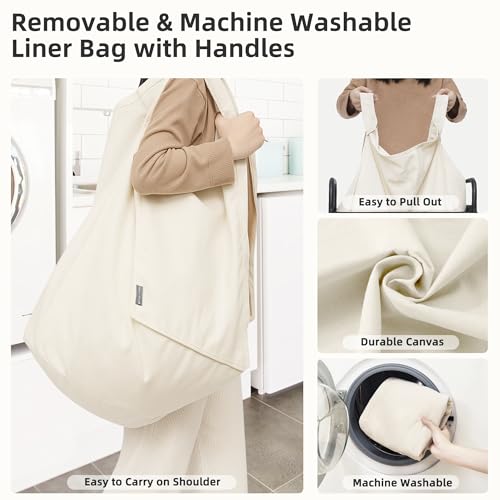 STORAGE MANIAC Rolling Laundry Hamper with Wheels 3-Section Laundry Sorter Rolling Laundrys Basket on Wheels with Removable Bag Clothes Hamper Laundrys Organizer Cart Bathroom Bedroom 120L Beige - color: Beige, size: 3-Section