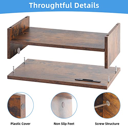 Marbrasse 16.5 Inch Monitor Stand, 2 Tier Computer Monitor Riser with Printer Shelf, Laptop Computer Screen Storage, Desktop Stand - Phone Holder & Cable Management (Vintage) - color: Vintage