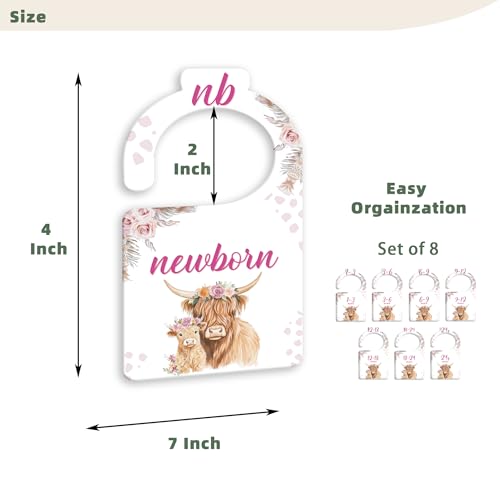 JMOST Hightland Cow Baby Closet Dividers for Nursery Closet Organizer, Newborn to 24 Months Size Clothes, Boho Hangers with Size Dividers, Double Sided - color: Boho