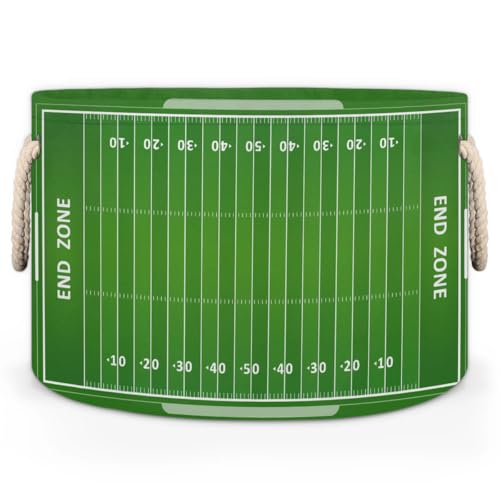 Large Round Storage Basket Sports Football Field Collapsible Circle Storage Bin Laundry Hamper With Handle for Kids Boy Girls Toy Bedroom Living Room Nursery Home Room Decor Storage Organizer Green - color: A03:Sports Football