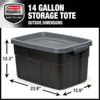 Rubbermaid Heavy Duty Black Storage Bins Plastic Totes with Lids for Storage, Stackable, Large Capacity, Durable, Multipurpose, 14 GAL, 6 Pack (14 GAL - 6 Pack Solid Black and Grey) - size: 14 Gal - 6 Pack