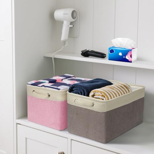 BALEINE 1 Pack Fabric Closet Storage Bins for Shelves, Linen Closet Organizers and Storage, Decorative Baskets for Organizing, Shelf, Clothes, Home, Office (Grey, 15''x11''x9.5'') - color: Grey, size: 1PCS/Large-15x11x9.5