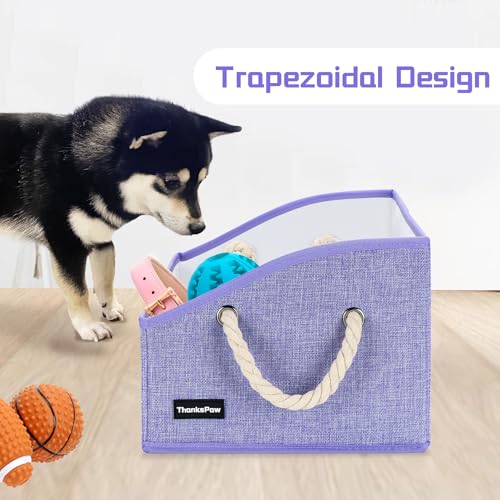 Collapsible Fabric Dog Toy Box and Storage Bin With Handle - Trapezoid Basket Chest Organizer for Pet Toys, Blankets and Accessories, Purple - color: Purple