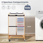 STO STO 2-Section Laundry Sorter with Bamboo Frame, Rolling Laundry Hamper Basket with Removable Bags and Lockable Wheels, Laundry Cart for Clothes Storage in Bedroom & Laundry Room, Beige - size: 2-Section