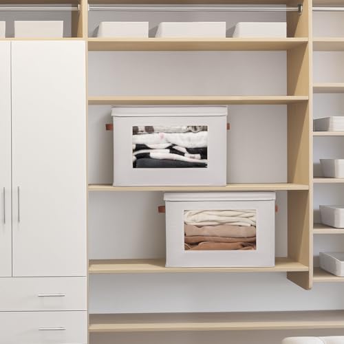 Univivi Storage Boxes with Lids Fabric Foldable Storage Bin for Clothes, [3-Pack] Closet Organizer Containers boxes with Handles for Home, Bedroom, Closet Storage (Beige,17” x 12” x 12") - color: Beige, size: 17''-3 Pack