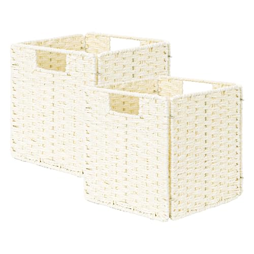 StorageWorks Beige Wicker Baskets, Handwoven Storage Cubes with Handles, Foldable Paper Rope Basket for Organizing, 9 inch, 2 Pack - color: Beige, size: 9"L x 9"W x 9"H