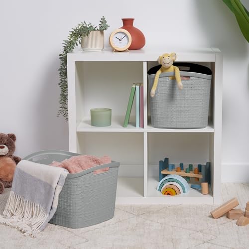Curver Set of 2 XL 30.5 L Jute Decorative Plastic Organization and Storage Baskets - Perfect Bins for Home Office, Closet Shelves, Kitchen Pantry and All Bedroom Essentials, Grey - color: Grey, size: Extra Large 30.5L