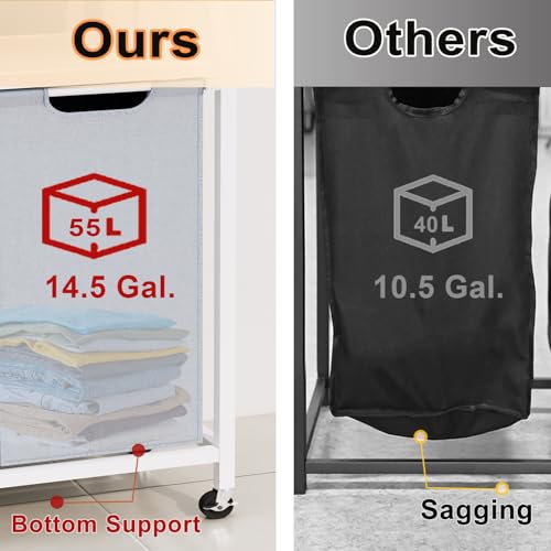 Timberer Laundry Hamper, Laundry Sorter, Rolling Laundry Basket with Wheels, 2 Shelves, 18 Gal(68L), Pull-Out and Removable Oxford Fabric Bags, White and Grey - color: White + Grey, size: 1 Bags (16.9"L x 11.8"W x 41.7"H)