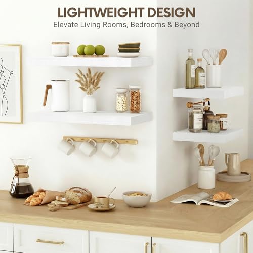 Vivelove 10 in Deep Floating Shelves for Wall, 16" x 10.2" x 1.5" Shelves for Room Wall Mounted, 1.5 Inch Thick Shelf for Bathroom Bedroom Kitchen Book Room, Modern Farmhouse Decor, Set of 2, White - color: White, size: 15.7”Wx10.2”Dx1.5”H