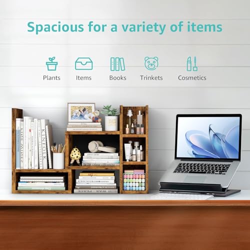 NUTIKAS Desk Shelves Desktop Organizer Shlef - Rustic Office Organization for Top of Desk Organizers and Accessories Corner Bookshelf Table Top Shelving Small Hutch Decorations for Office - color: Rustic