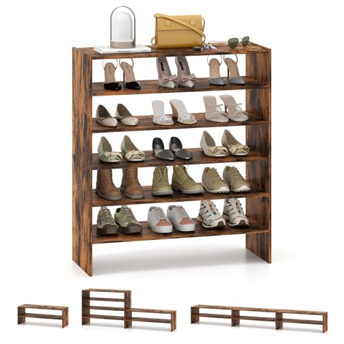 Giantex 3-in-1 Vertical Shoe Rack, 6-Tier Free Standing Shoe Storage Organizer w/Stackable Design for 18 Pairs, 31 Inch Wide Wood Shoe Shelf for Closet, Entryway, Living Room, Office, Brown - color: Brown
