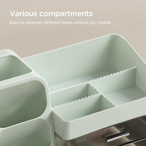 HBlife Makeup Organizer with Brush Holder for Vanity, Large Plastic Bathroom Countertop Organizer Skin Care Storage, Easy to Store Lipsticks, Nail Polishes, Perfumes, Eyeshadow Palettes, Green - color: Green, size: Large