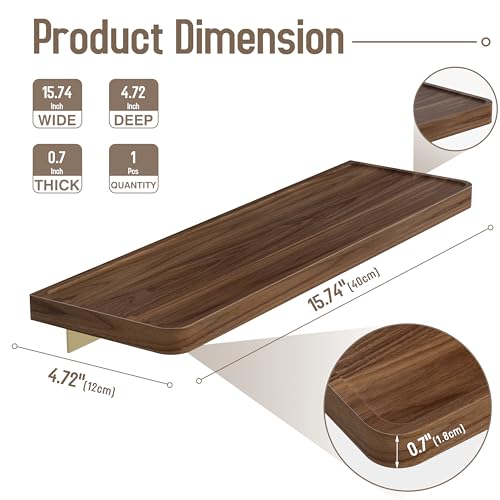 Danpoo 16 Inch Bathroom Shelves, Small Floating Shelf for Wall, Wooden Shelf for Bathroom, Living Room, Kitchen - color: Gold, size: 16 inch